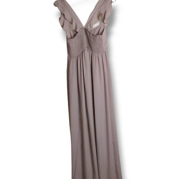 MuMu Womens‎ June Maxi Dress Size Large Beige Chiffon Princess core Wedding Prom - Picture 2 of 14